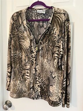Chico's Taupe and Black Snake-Print Zip Jacket